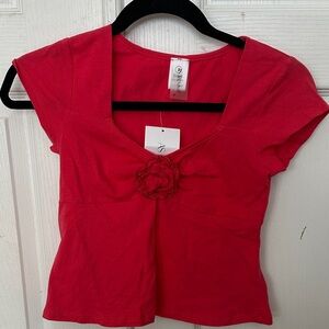 Stylish orange red Crop Top with Floral Accent